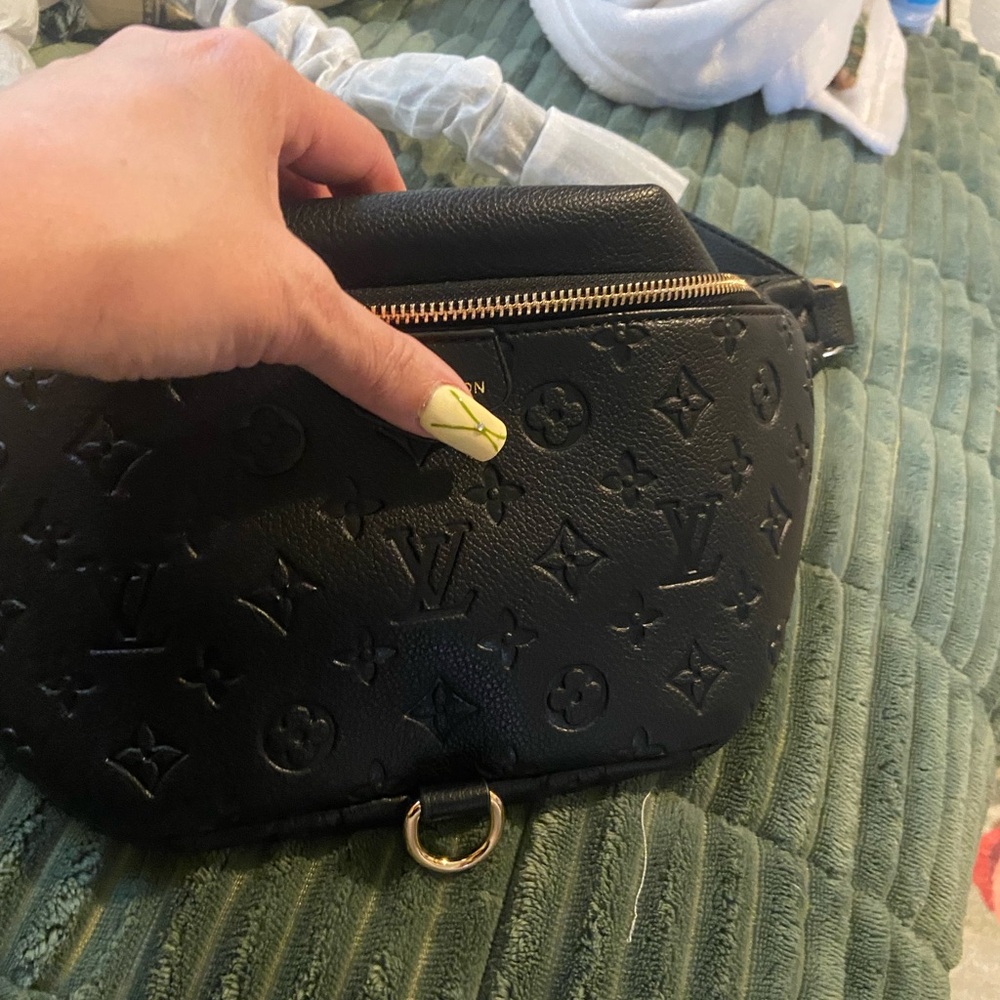 Black Monogram Embossed Crossbody Bag Adjustable Strap Gold Hardware